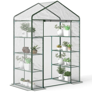 Portable Garden Greenhouse with 4 Shelves and Roll-Up Zippered Door, Transparent