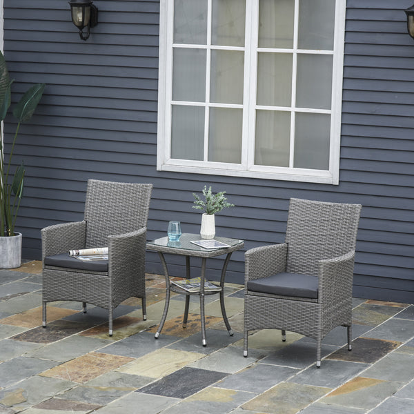 3-piece garden furniture set in woven resin, grey