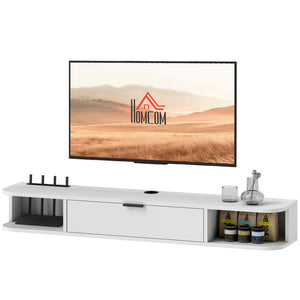 47" Floating Wall Mounted TV Stand with Drop-Down Drawer and 2 Open Shelves, White