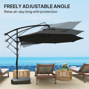 Parasol déporté 3 m avec base remplissable, sangle anti-vent et housse, parasol déporté avec manivelle, UPF 50+, gris