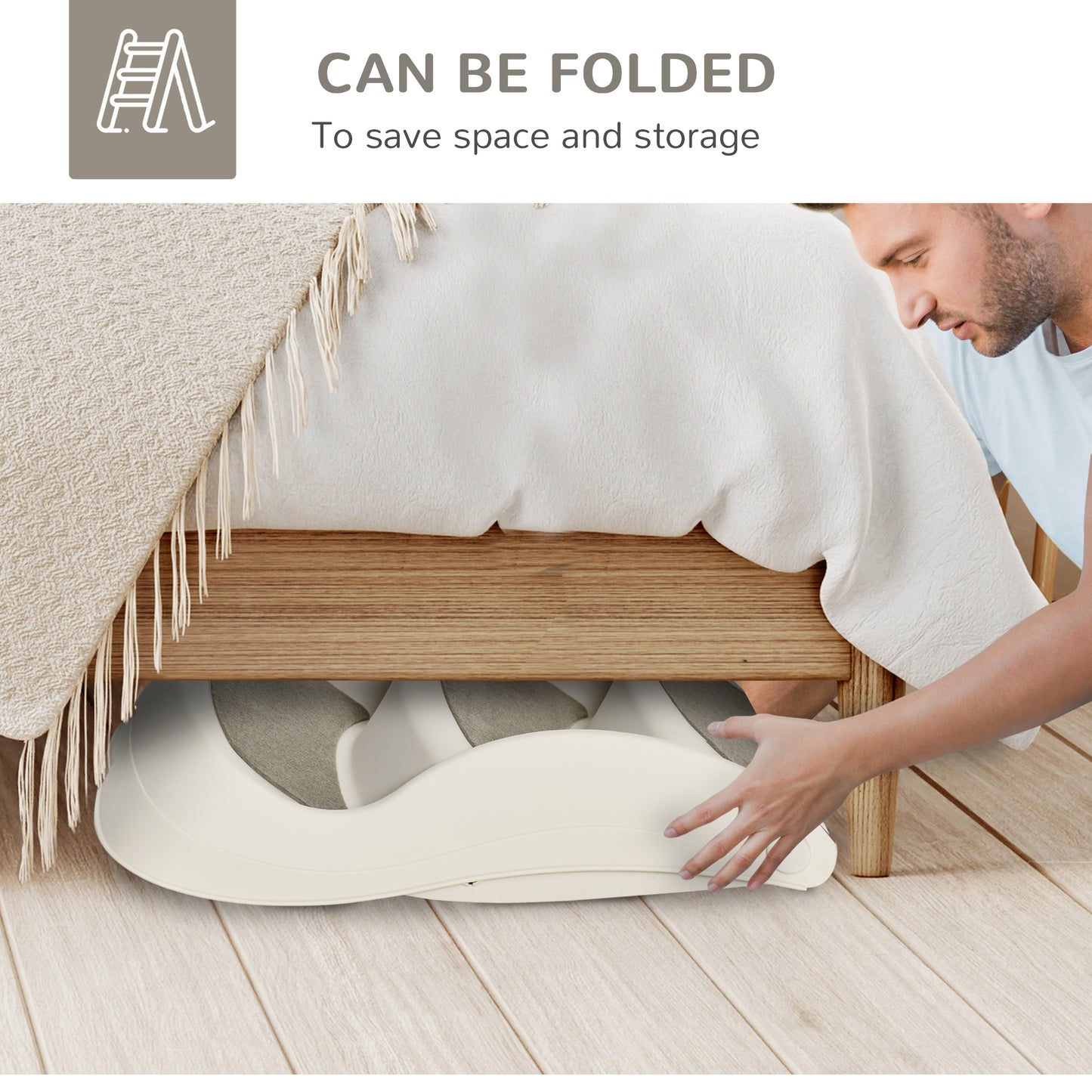 Escalier pliable portable pour petits chiens avec marches antidérapantes pour lits et canapés, couleur crème