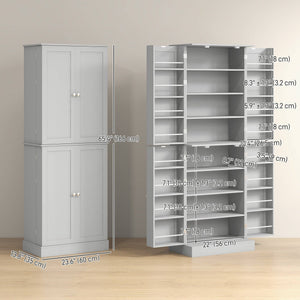 Meuble de cuisine 65 pouces, garde-manger avec 4 portes et 16 étagères pour salle à manger, gris