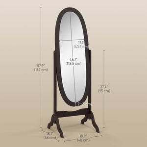 Miroir sur pied pleine longueur avec cadre ovale à angle réglable pour dressing, café