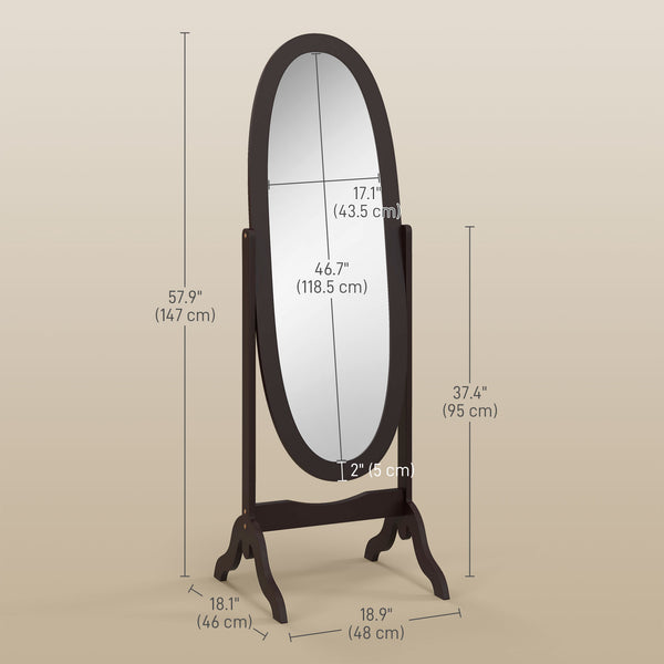 Miroir sur pied pleine longueur avec cadre ovale à angle réglable pour dressing, café