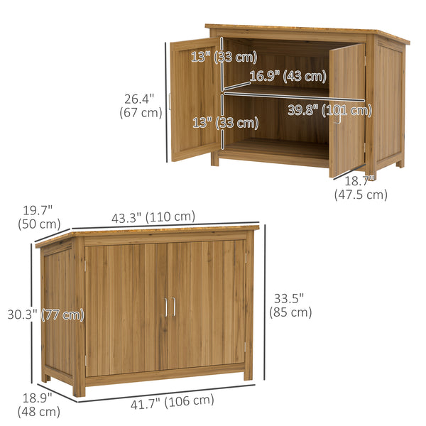 Abri de jardin en bois extérieur compact avec 2 étagères et 2 portes