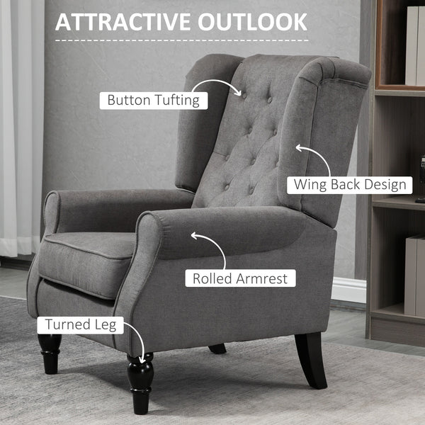 Fauteuil d'appoint en tissu capitonné, pieds en bois, gris anthracite
