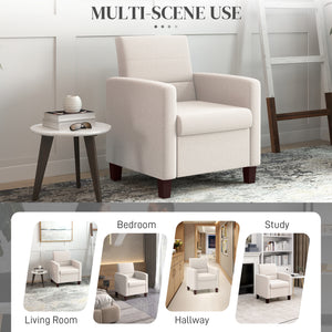 Fauteuil en tissu avec coussin d'assise et patins antidérapants, blanc crème