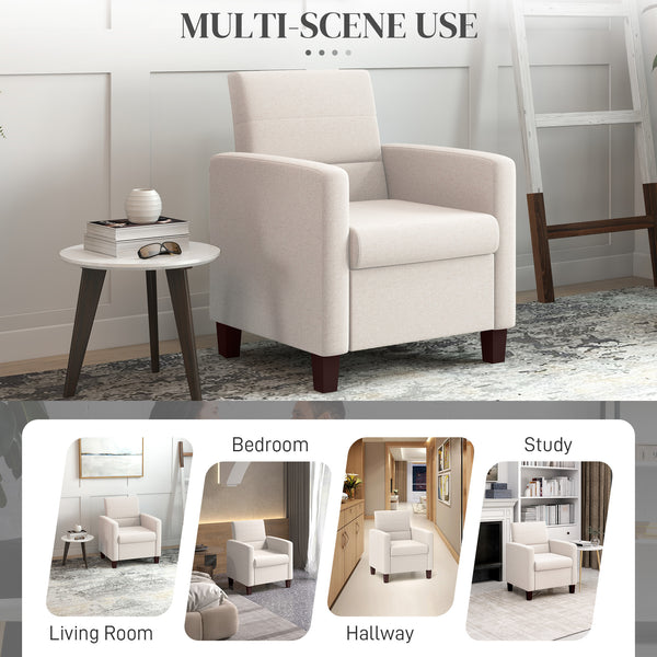 Fauteuil en tissu avec coussin d'assise et patins antidérapants, blanc crème