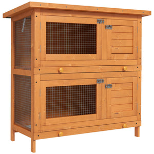 2-level wooden hutch with pull-out tray and opening lid
