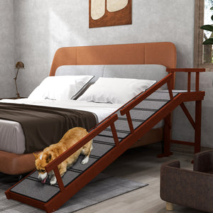 Wooden access ramp with non-slip mat and removable safety barriers