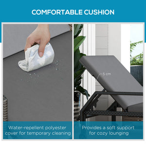 Chaise longue en rotin avec dossier réglable sur 5 niveaux, gris clair