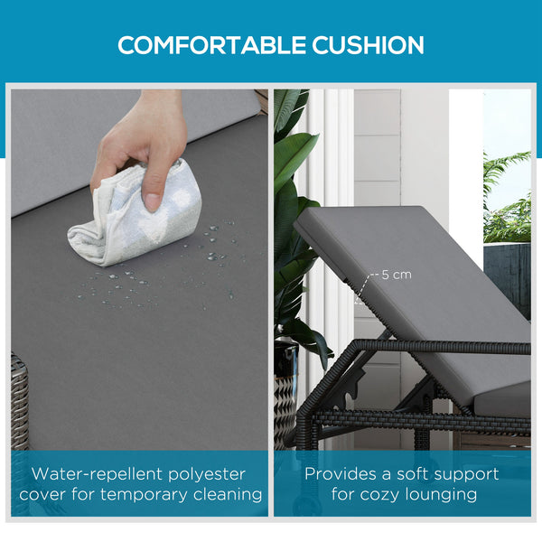 Chaise longue en rotin avec dossier réglable sur 5 niveaux, gris clair