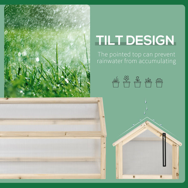 Serre de jardin surélevée portable en bois naturel avec couvercle ouvrant