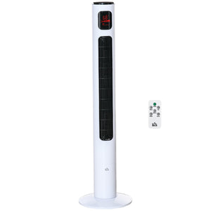 Ventilateur tour autonome 3 vitesses, minuterie 12 h, panneau de capteur LED, télécommande, blanc