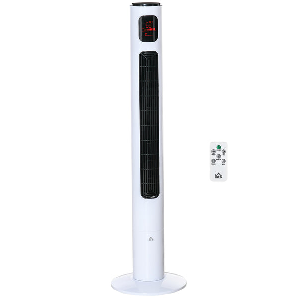 Ventilateur tour autonome 3 vitesses, minuterie 12 h, panneau de capteur LED, télécommande, blanc