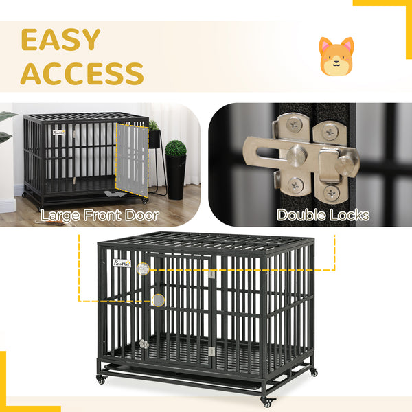 Cage de transport pour chien 44" en acier robuste avec roulettes