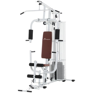 Station d'entraînement multifonction avec poids de 45 kg pour tirage latéral, blanc