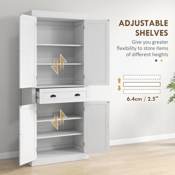 Armoire de cuisine haute avec tiroir et étagères réglables, blanche