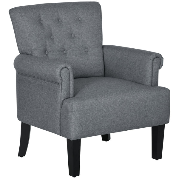 Fauteuil d'appoint en tissu avec pieds en bois et accoudoirs arrondis, gris