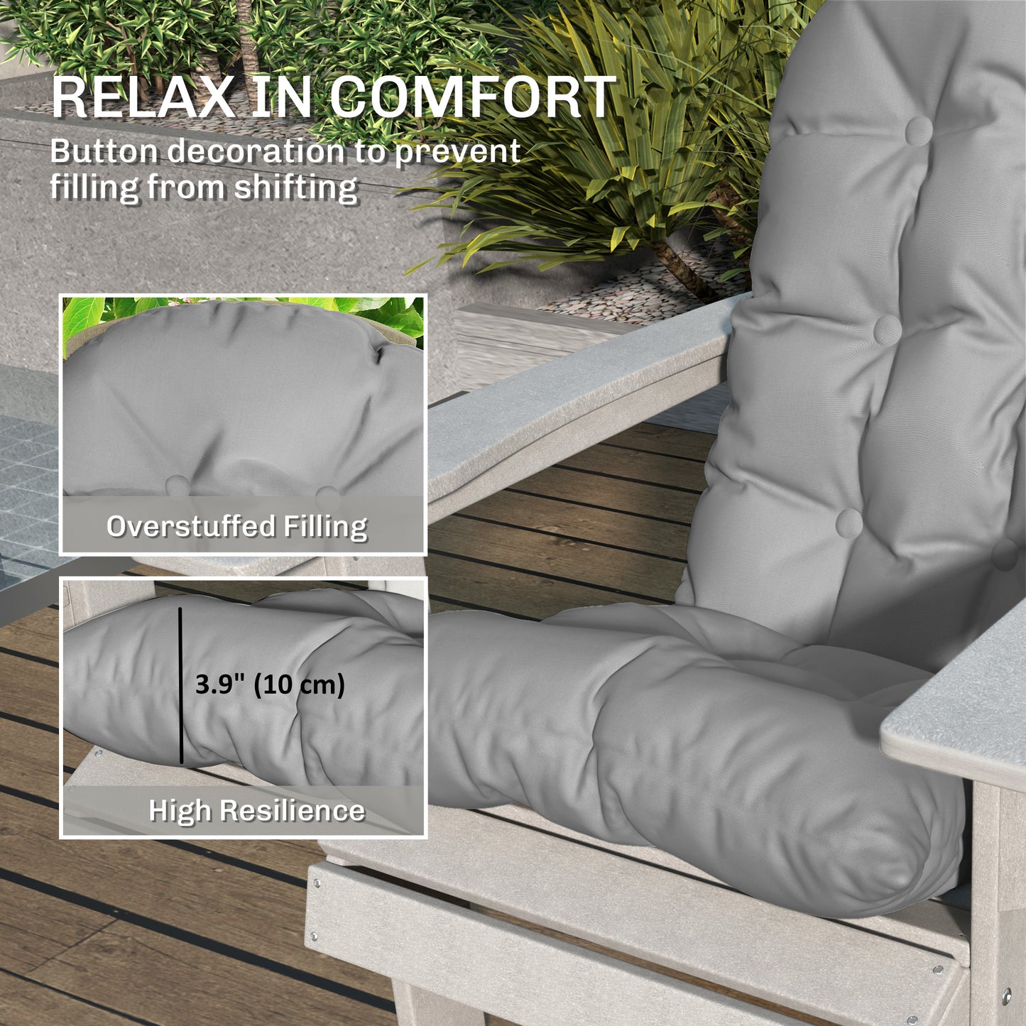 Lot de 2 coussins de chaise Adirondack avec attaches, gris clair