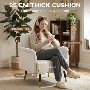 Modern Upholstered Accent Chair with Metal Legs, Cream White