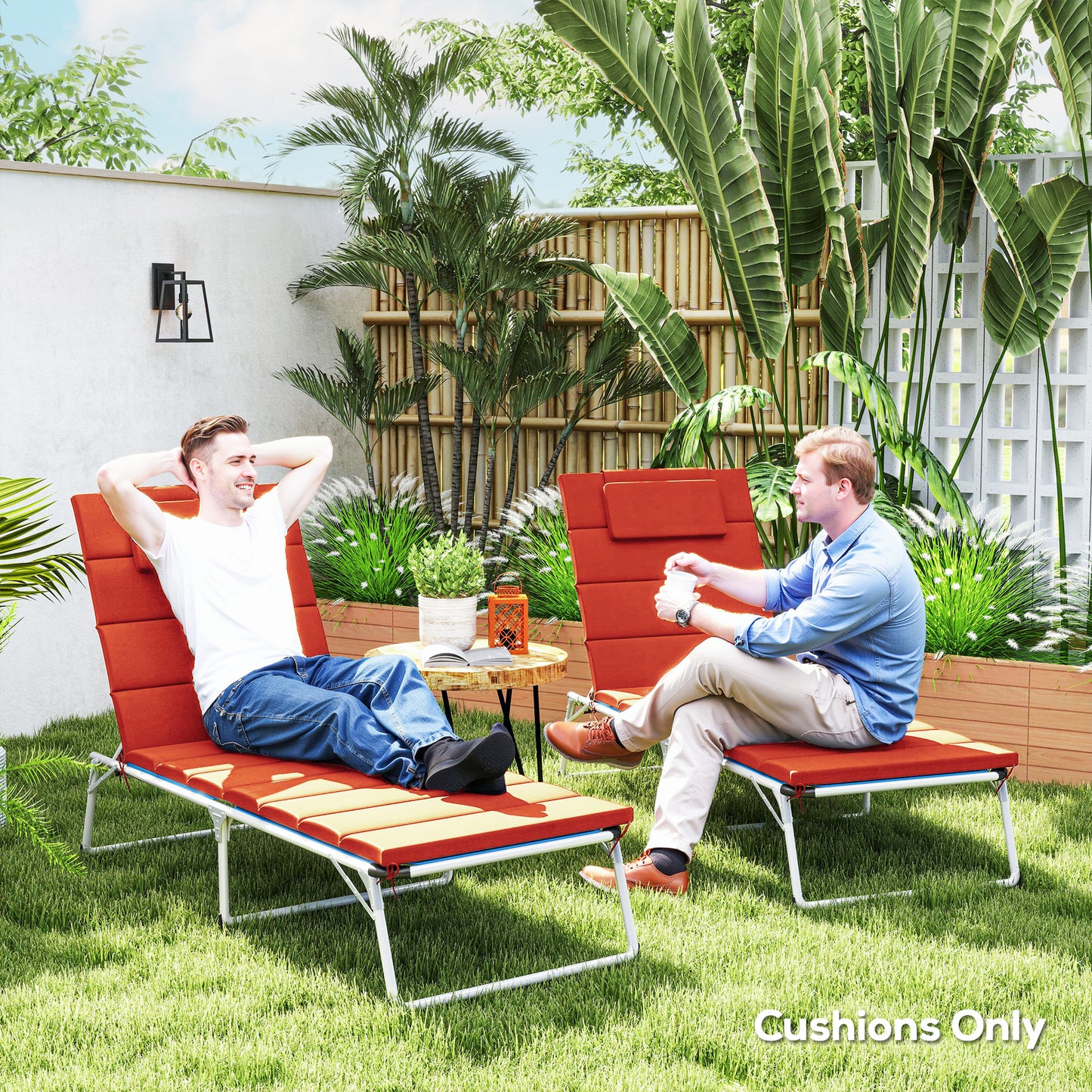 Coussins de chaise longue, lot de 2, pliables, UPF50+, 203 x 66 cm, bordeaux