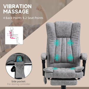 6-point vibrating massage chair, reclining, microfiber upholstery with retractable footrest, grey