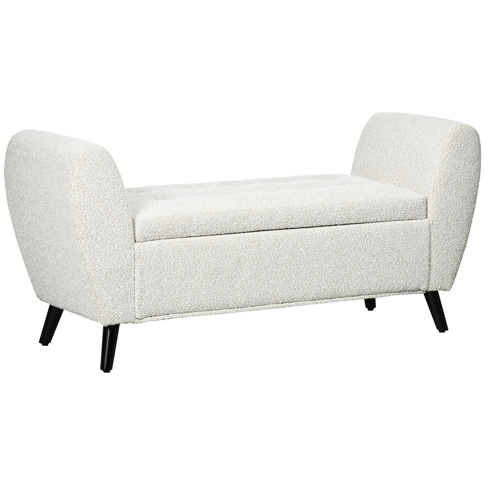 Banc de rangement rembourré avec accoudoirs, blanc crème