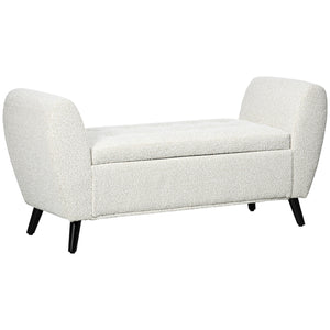 Banc de rangement rembourré avec accoudoirs, blanc crème