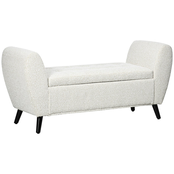 Banc de rangement rembourré avec accoudoirs, blanc crème
