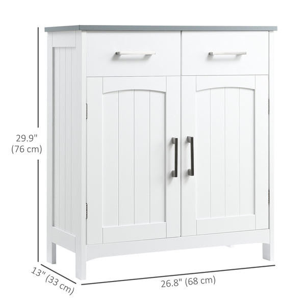 Freestanding bathroom cabinet with 2 drawers, double door, adjustable shelf, white