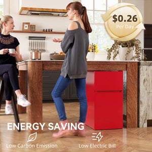 Réfrigérateur compact 3,2 pi³, mini-réfrigérateur avec congélateur, étagères réglables et portes réversibles, rouge