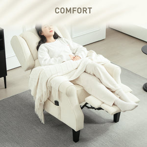 Fauteuil inclinable à dossier relevable avec massage par vibrations, repose-pieds extensible, télécommande, couleur crème