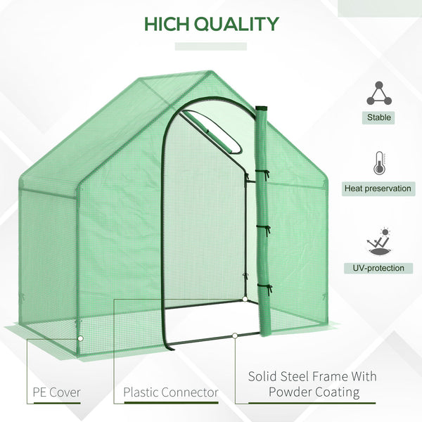 Garden greenhouse with door and top window