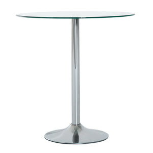 Table de salle à manger ronde avec plateau en verre trempé, piètement en métal galvanisé, argent