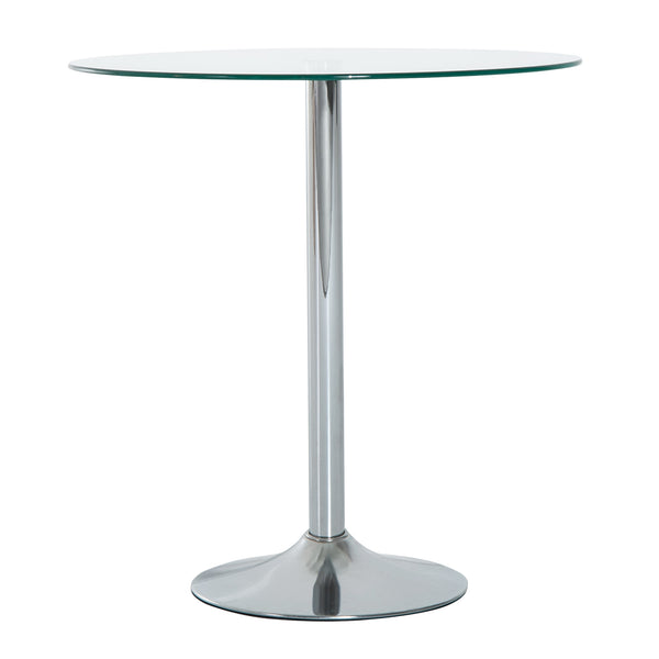 Table de salle à manger ronde avec plateau en verre trempé, piètement en métal galvanisé, argent