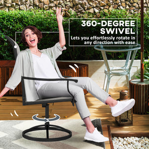 Lot de 2 chaises de salle à manger pivotantes d'extérieur, dossier haut et filet toutes saisons, gris