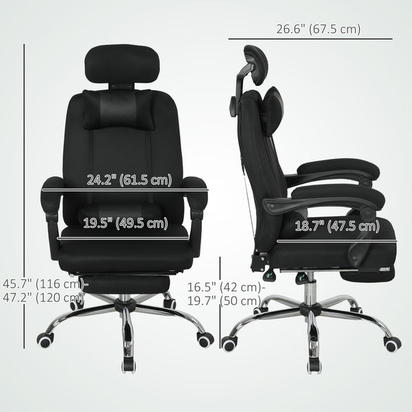 Fauteuil de bureau ergonomique à dossier haut avec repose-pieds et soutien lombaire, noire