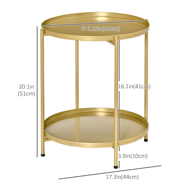 Table d'appoint dorée à 2 niveaux
