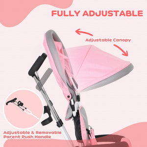 6 in 1 Toddler Tricycle Stroller with Basket, Canopy, 5-Point Safety Harness, 12-60 Months, Pink