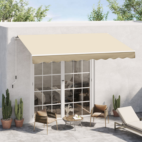 10' x 8' Manual Retractable Awning, Sun Shade Shelter Canopy, with Aluminum Frame and UV Protection for Patio Deck Yard Window Door, Beige