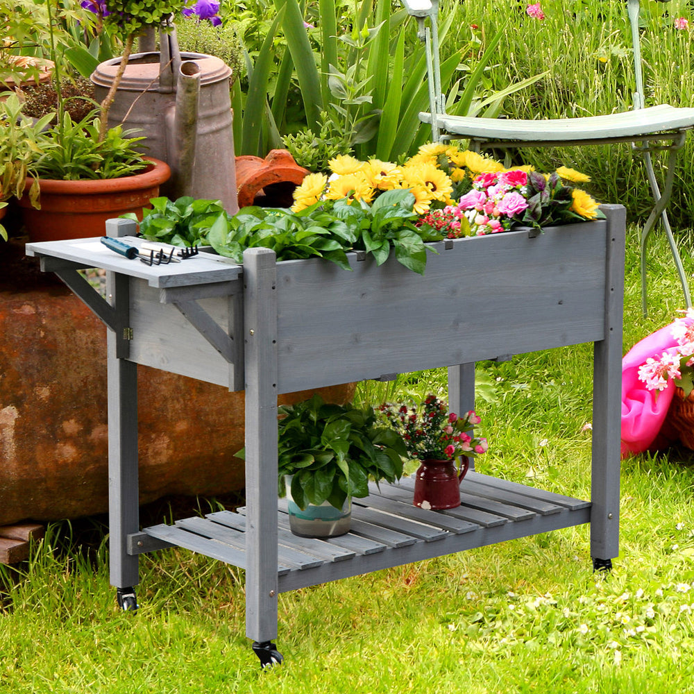 Potager surélevé avec 8 compartiments et étagère de rangement, gris