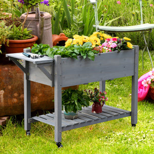 Potager surélevé avec 8 compartiments et étagère de rangement, gris