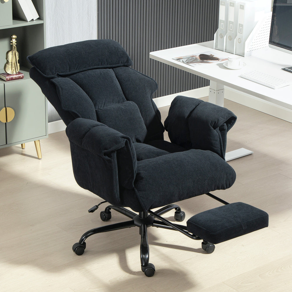 Chaise de bureau ergonomique avec repose-pieds, dossier réglable, soutien lombaire et appui-tête, noir