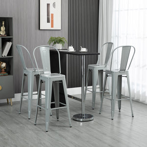 Set of 4 industrial-style metal bar stools, silver grey