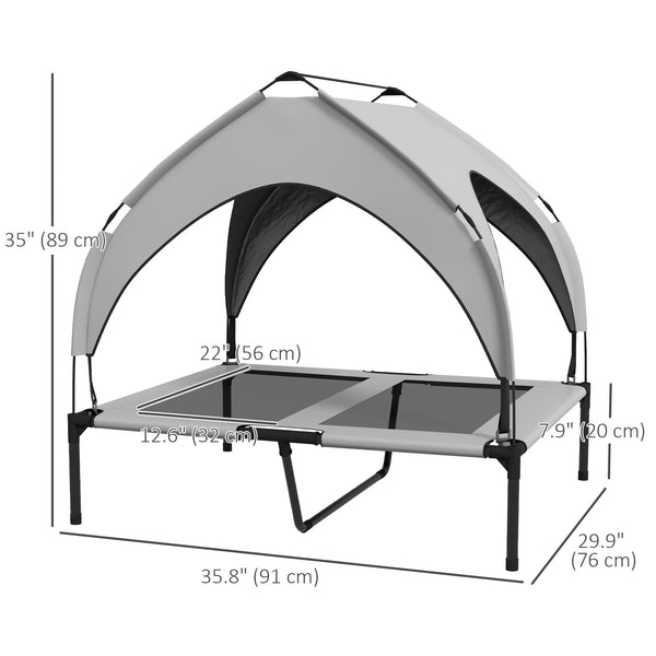 Elevated cooling dog bed with washable breathable mesh canopy