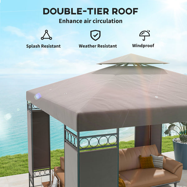 Gazebo 10 x 10 pi, tonnelle à double toit avec panneaux moustiquaires et cadre en métal pour terrasse, jardin, kaki