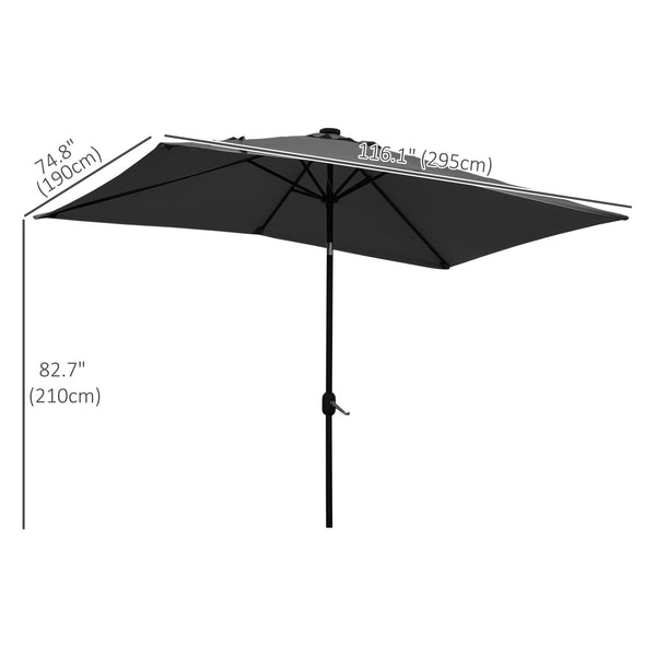 9.7-foot patio umbrella with 22 solar LED lights and tilt, dark gray
