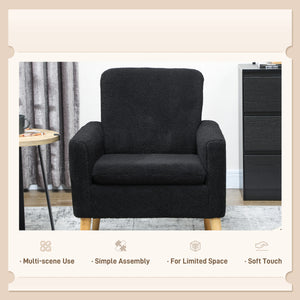 Fauteuil d'appoint en tissu avec pieds en bois et large assise rembourrée, noir