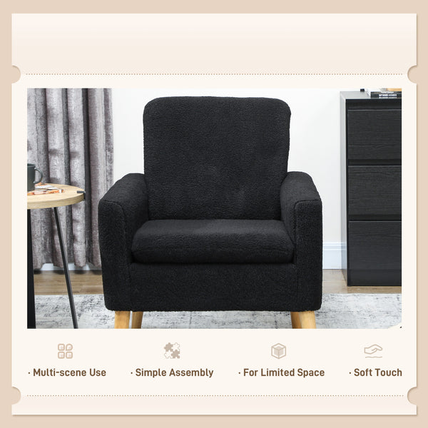 Fauteuil d'appoint en tissu avec pieds en bois et large assise rembourrée, noir